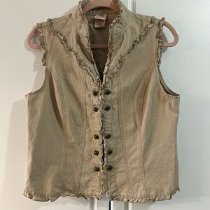 Y2K Faded Glory tan vest button style with ruffled detail
